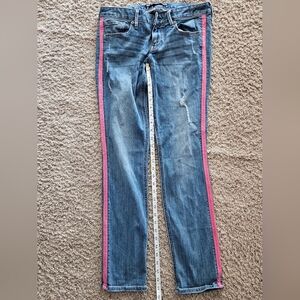 Women’s Blue Denim Jeans with Pink Side Stripe